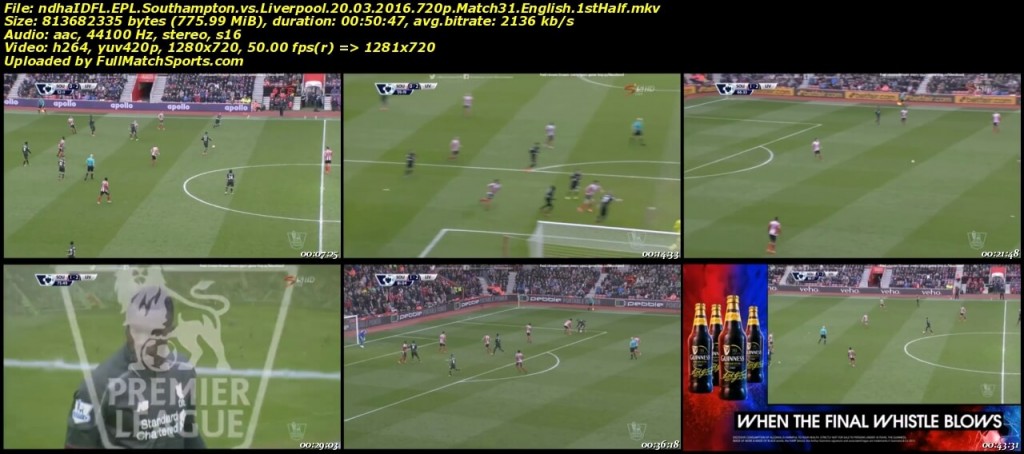 Full Match Southampton vs Liverpool EPL  Match 31 (20-03-2016)