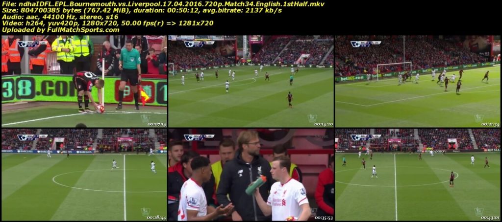 Full Match Bournemouth vs Liverpool EPL Match 34 (17-04-2016)